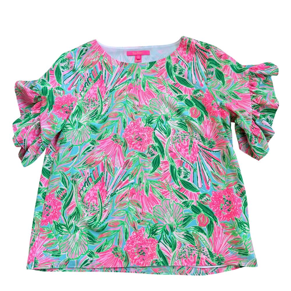 Lilly Pulitzer Blouse Women's Soleil Pink Darlah Lileeze Beach Coastal Size M